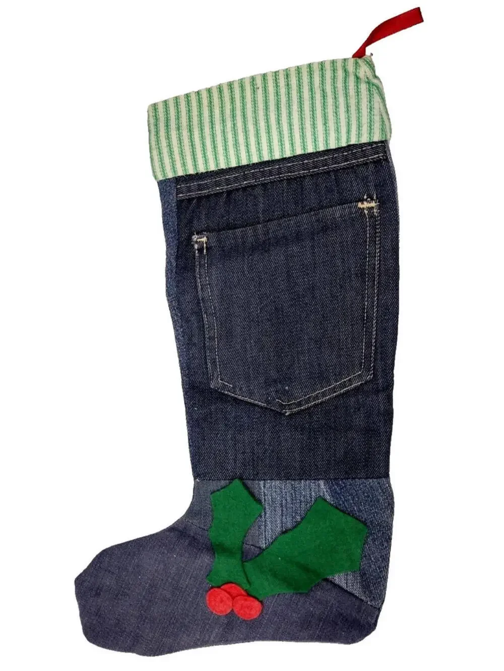 70s Christmas Denim Stocking LARGE SIZE Hippie Holiday RECYCLED JEANS